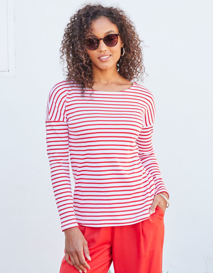 Tee-shirt marinière col bateau (blanc / rouge)