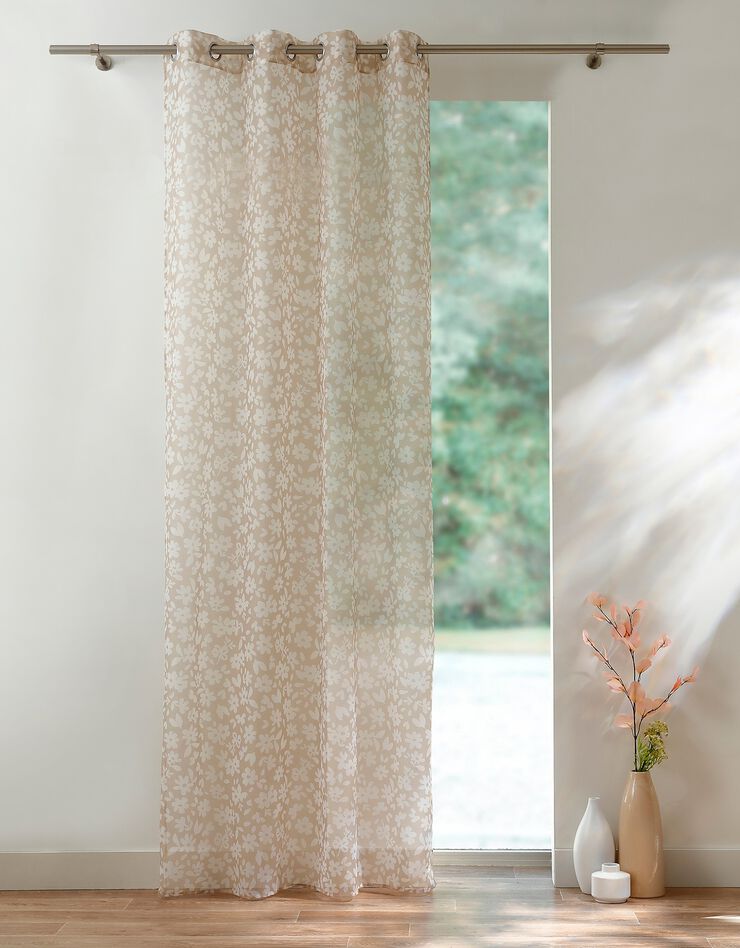 Voilage imprimé floral - finition œillets (beige)