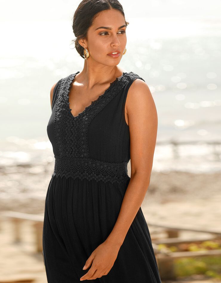 Robe longue volantée macramé (noir) Robe longue volantée macramé (noir)