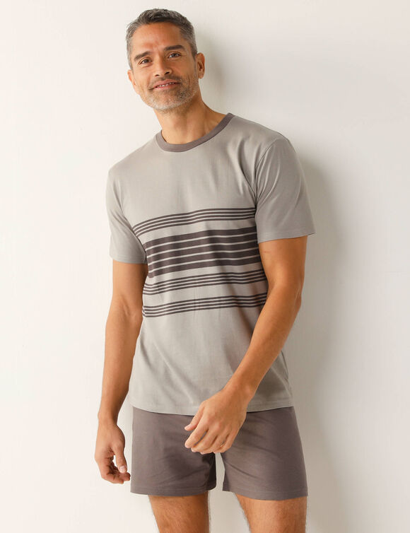 Pyjama short coton rayé (gris)