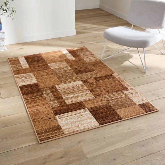 Tapis d&eacute;coratif motif patchwork (taupe)