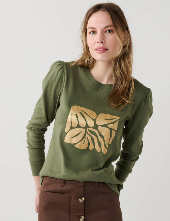 T-shirt manches longues, imprim&eacute; brillant (kaki)