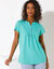 T-shirt col tunisien manches courtes, broderie anglaise (vert menthe)