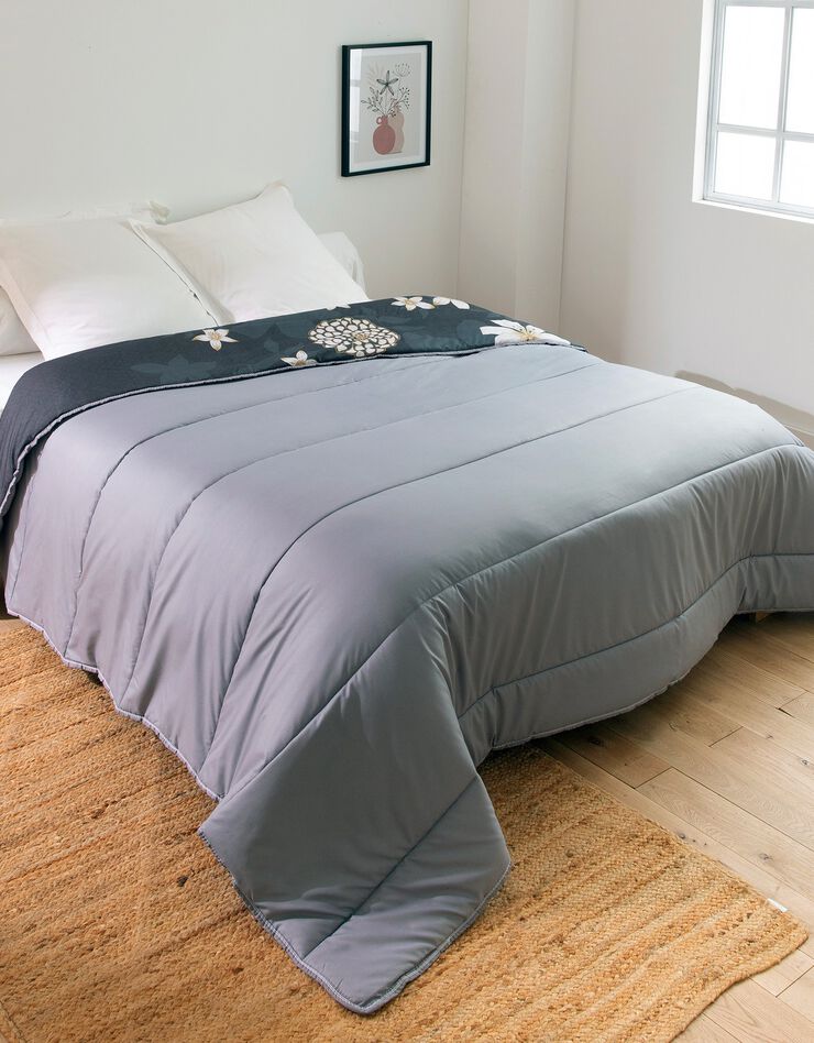 Couette coton imprimée Lys 400g/m2 (noir / blanc)