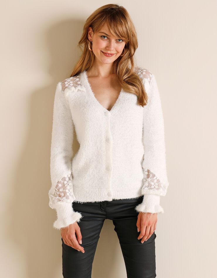 Gilet tulle brodé maille douceur (ivoire) Gilet tulle brodé maille douceur (ivoire)