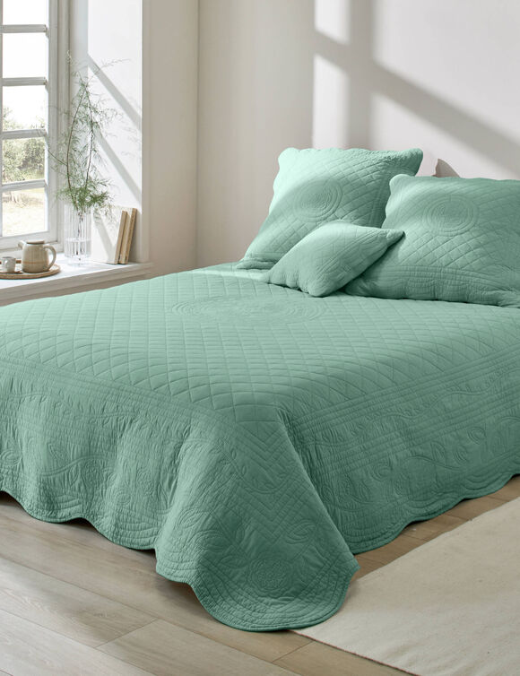 Couvre-lit uni style boutis Cassandre  (vert)
