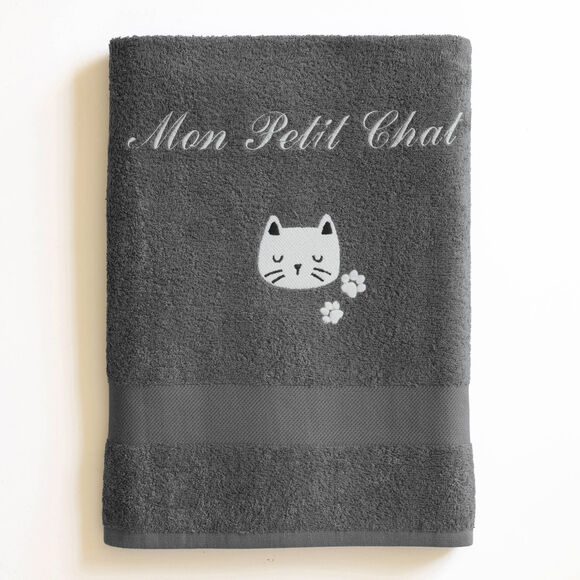 Collection éponge enfant brodée chat personnalisable coton (anthracite)
