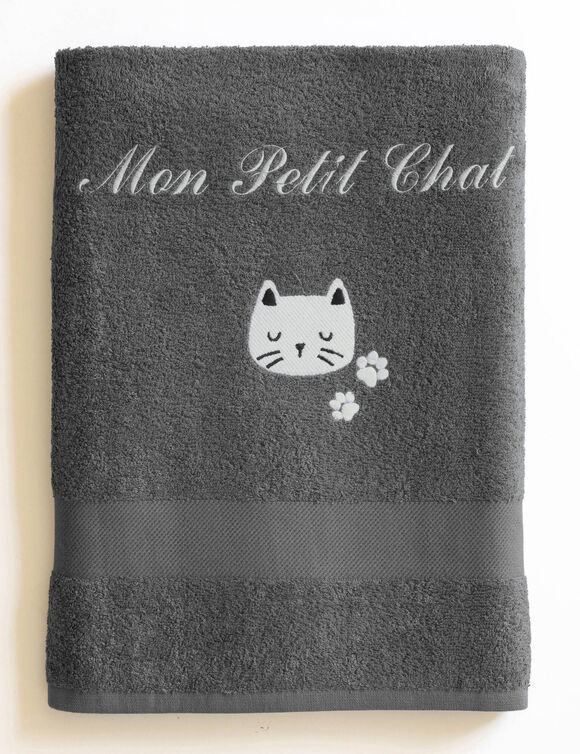 Collection éponge enfant brodée chat personnalisable coton (anthracite)