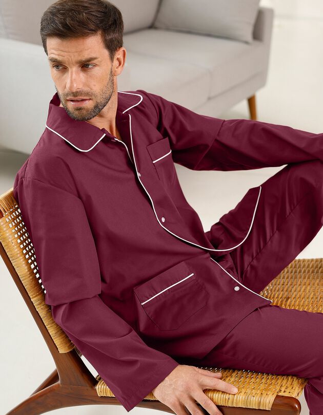 Pyjama uni popeline polyester/coton (bordeaux)