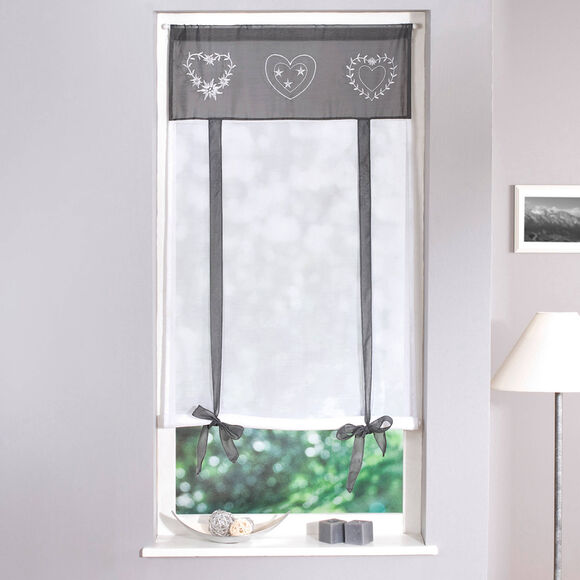 Store broderies motifs coeurs finition passe-tringle (gris / blanc)