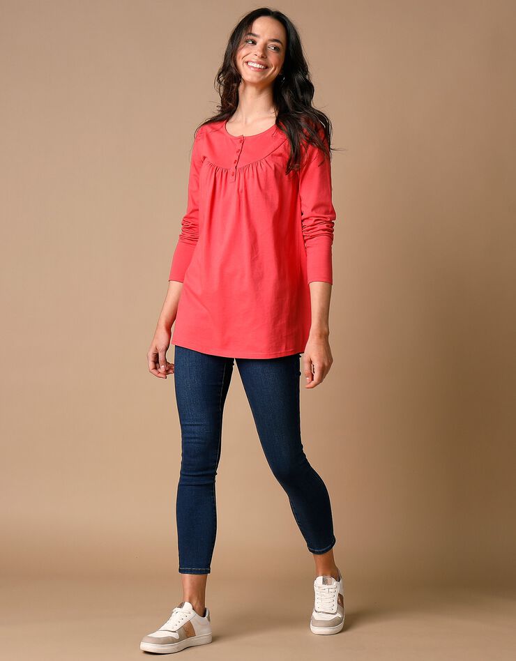 Tunique col rond unie, maille jersey (corail foncé) Tunique col rond unie, maille jersey (corail foncé)