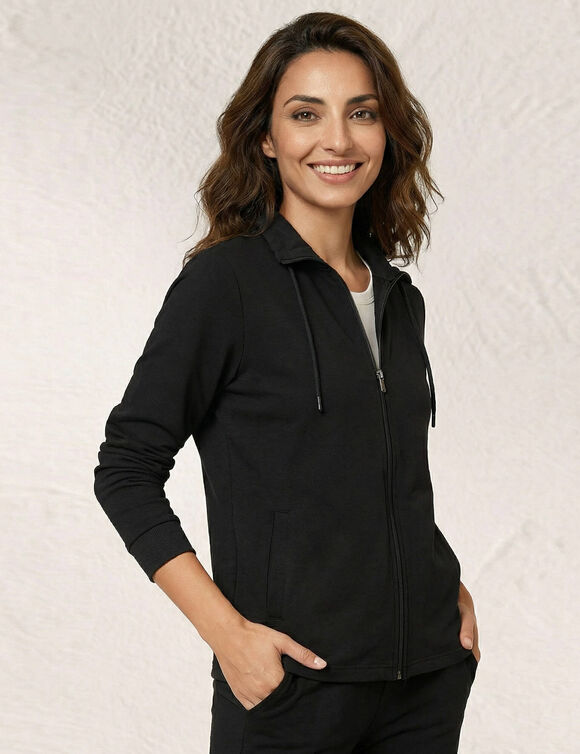 Sweat zipp&eacute;, col montant (noir)