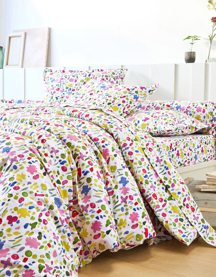 Linge de lit Aquarelle coton imprimé fleuri (blanc)