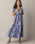 Robe longue volantée imprimée, manches courtes (bleu)