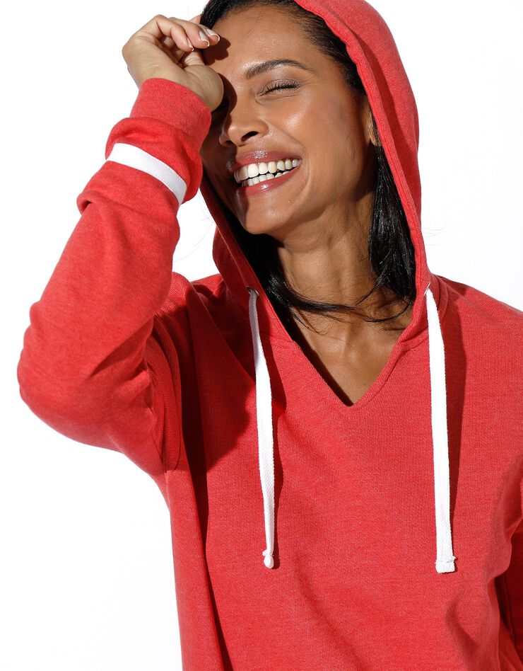 Sweat long à capuche, molleton gratté (corail / blanc) Sweat long à capuche, molleton gratté (corail / blanc)