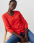 Cardigan boutonné col rond uni, toucher doux (rouge)