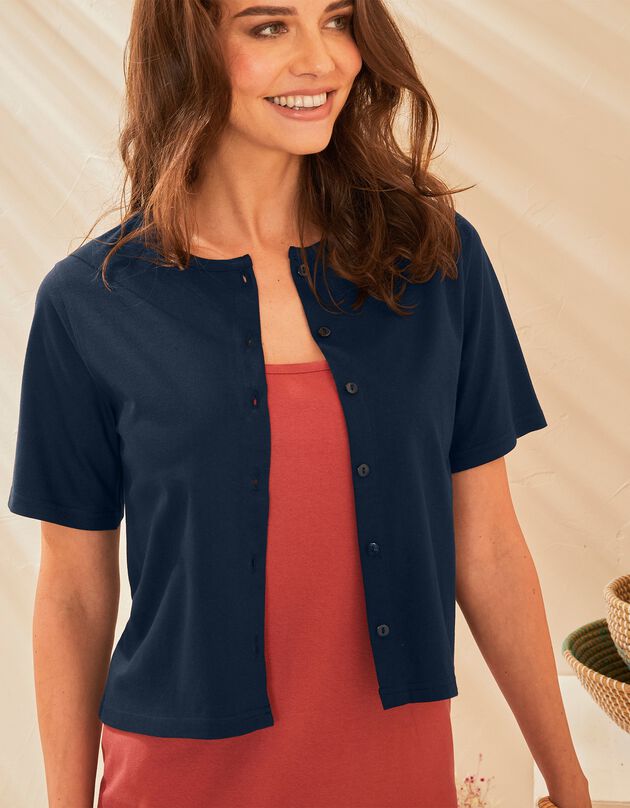 Gilet boutonné manches courtes, maille (marine)