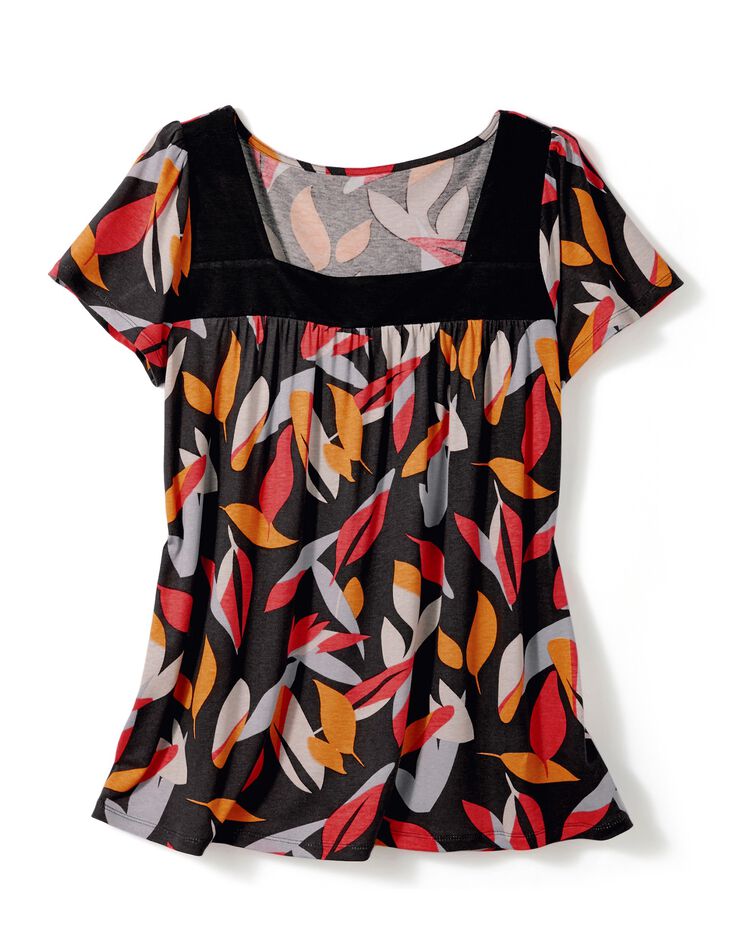 Tee-shirt imprimé col carré (noir / corail) Tee-shirt imprimé col carré (noir / corail)