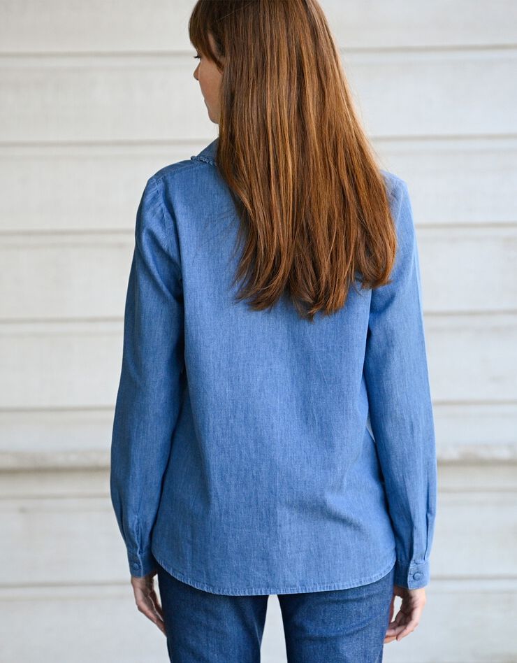 Blouse boutonnée col claudine volanté, jean (bleached) Blouse boutonnée col claudine volanté, jean (bleached)