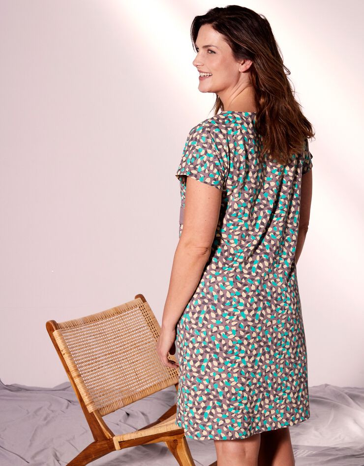 Chemise de nuit imprimée bande contrastante (taupe) Chemise de nuit imprimée bande contrastante (taupe)