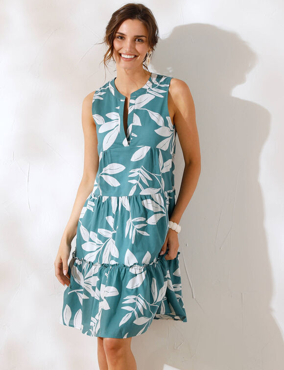 Robe courte imprimée sans manches (vert / écru)
