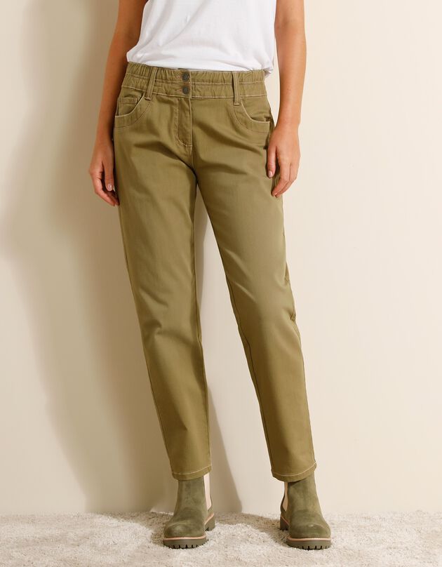 Jean mom couleur taille élastiquée (vert olive)
