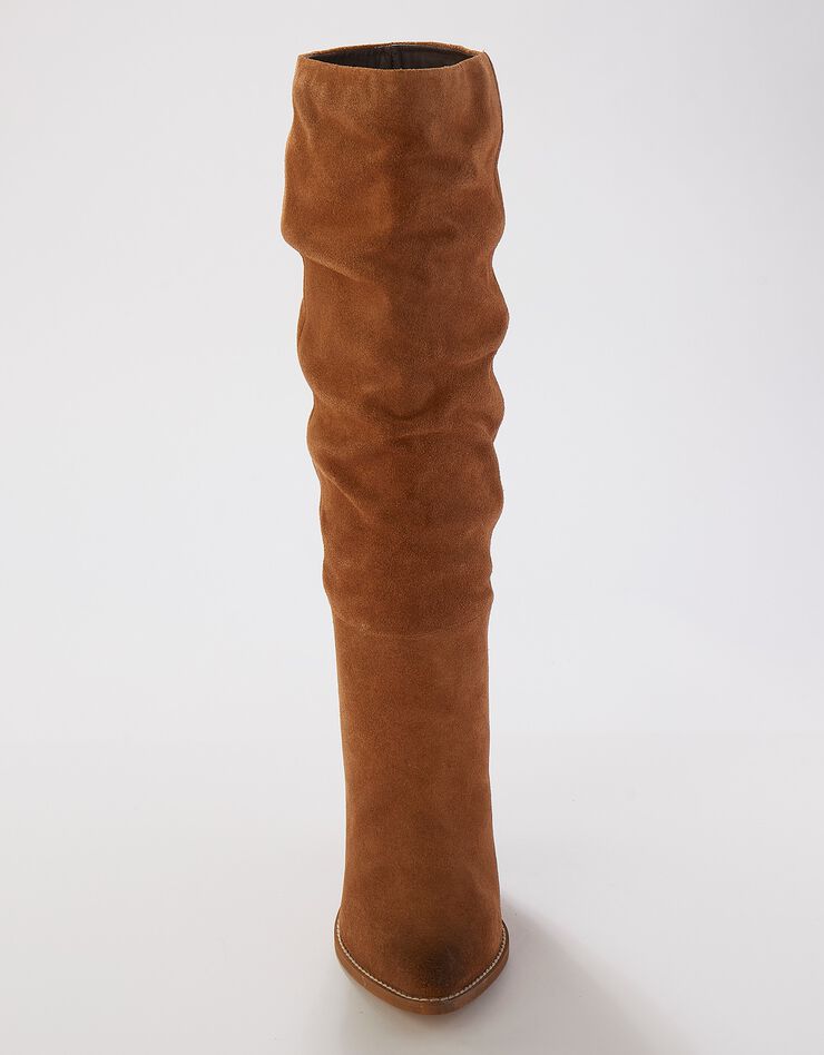 Bottes plissées en cuir à talon - femme (caramel) Bottes plissées en cuir à talon - femme (caramel)