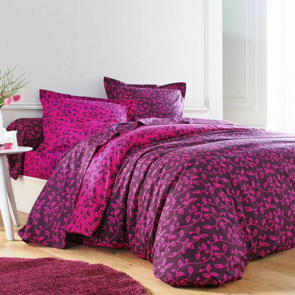 Linge de lit Héritage flanelle à motifs volutes (fuchsia / prune)