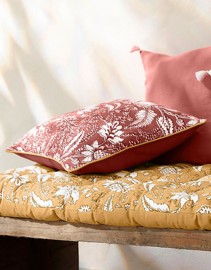 Housse de coussin carrée imprimé fleurs indiennes - lot de 2 (bois de rose) Housse de coussin carrée imprimé fleurs indiennes - lot de 2 (bois de rose)