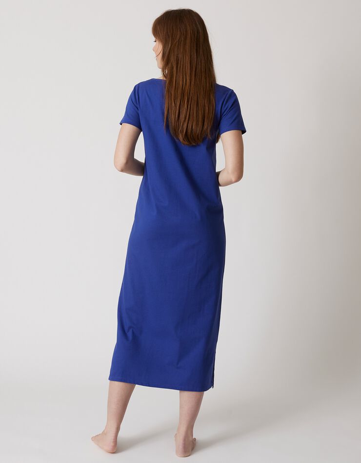 Chemise de nuit longue manches courtes motif «rosaces » (bleu dur)
