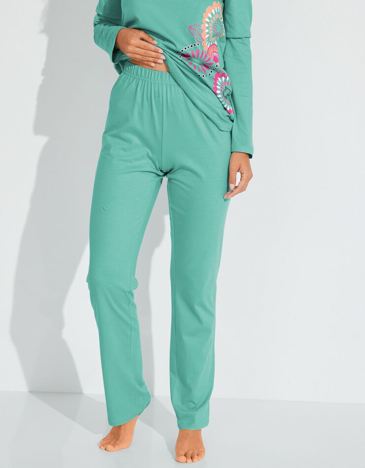 Pyjama manches longues imprimé rosaces - coton (lagon)