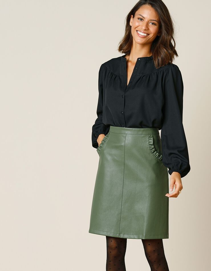 Jupe aspect cuir(1) (kaki) Jupe aspect cuir(1) (kaki)
