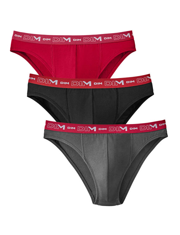Slip ferm&eacute; taille basse Dim - lot de 3 (noir + rouge + gris)