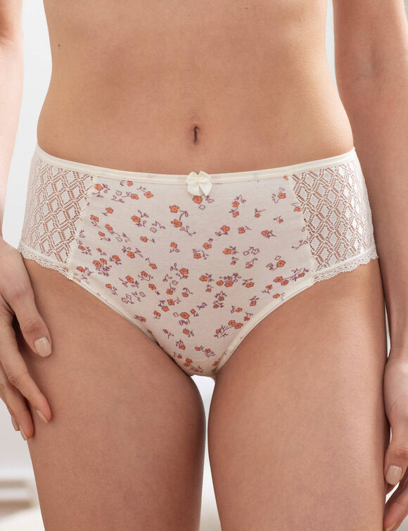Culotte maxi coton dentelle imprimé fleurettes Coria - lot de 2 (ivoire)