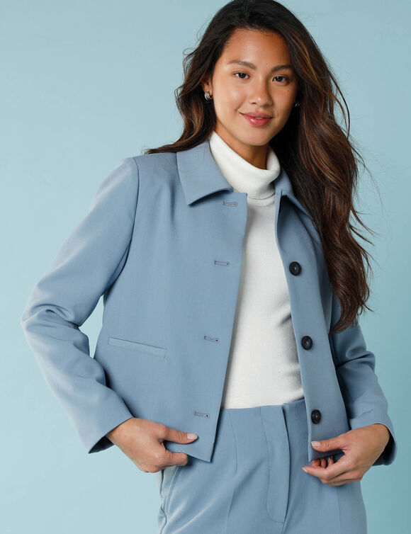 Veste blazer courte unie, Spécial Petites (bleu ardoise)