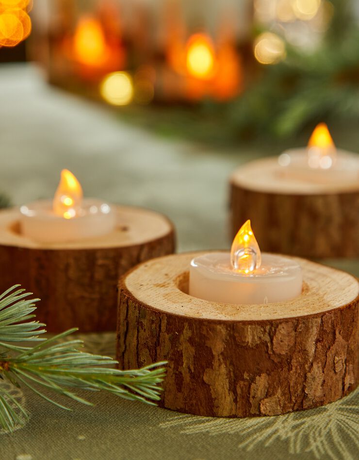 Bougeoir forme rondin de bois - lot de 3 (marron)