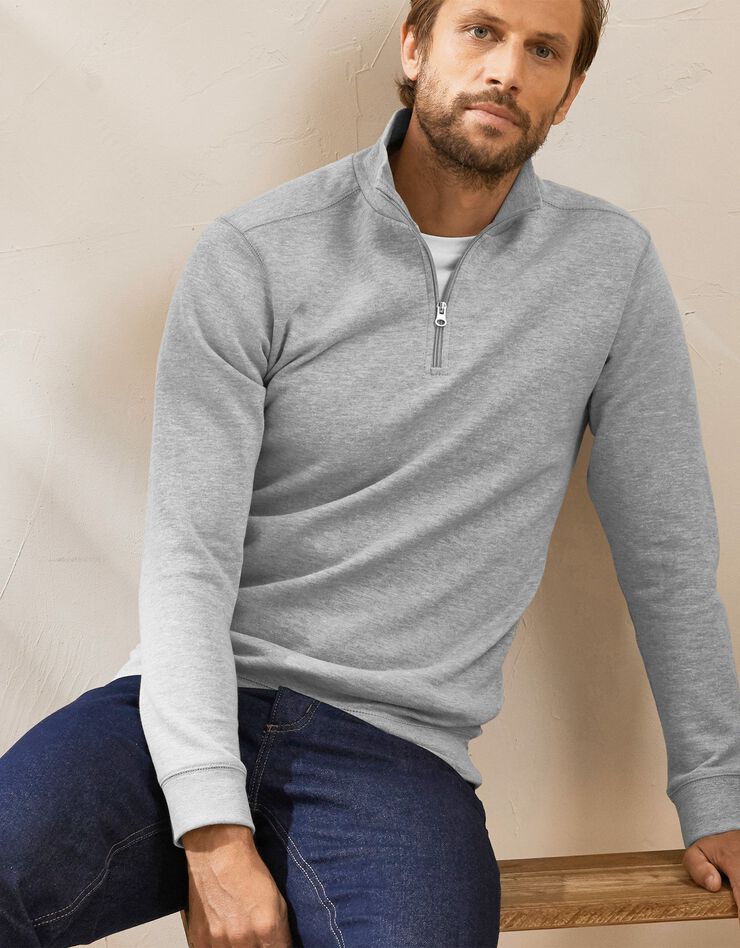 Sweat molleton col camionneur zippé (gris chiné) Sweat molleton col camionneur zippé (gris chiné)