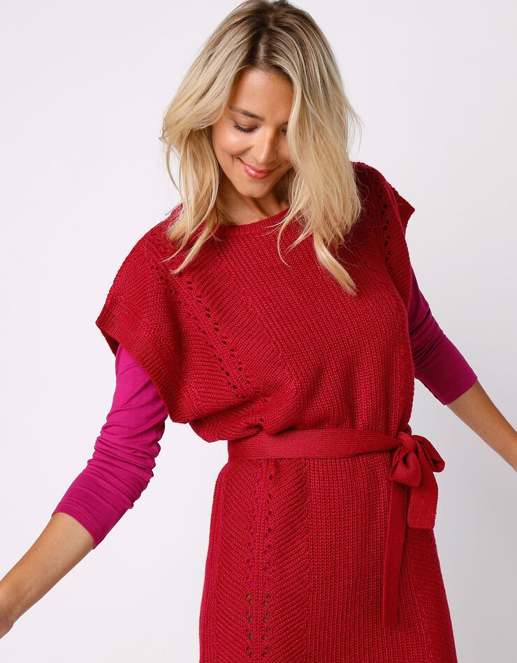 Robe manches courtes ceinturée - toucher mohair (cerise) Robe manches courtes ceinturée - toucher mohair (cerise)