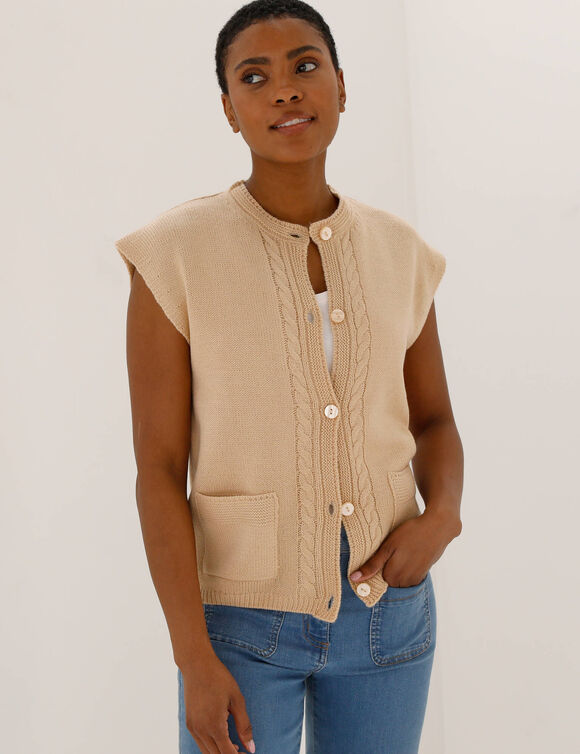 Gilet sans manches boutonn&eacute; (beige)