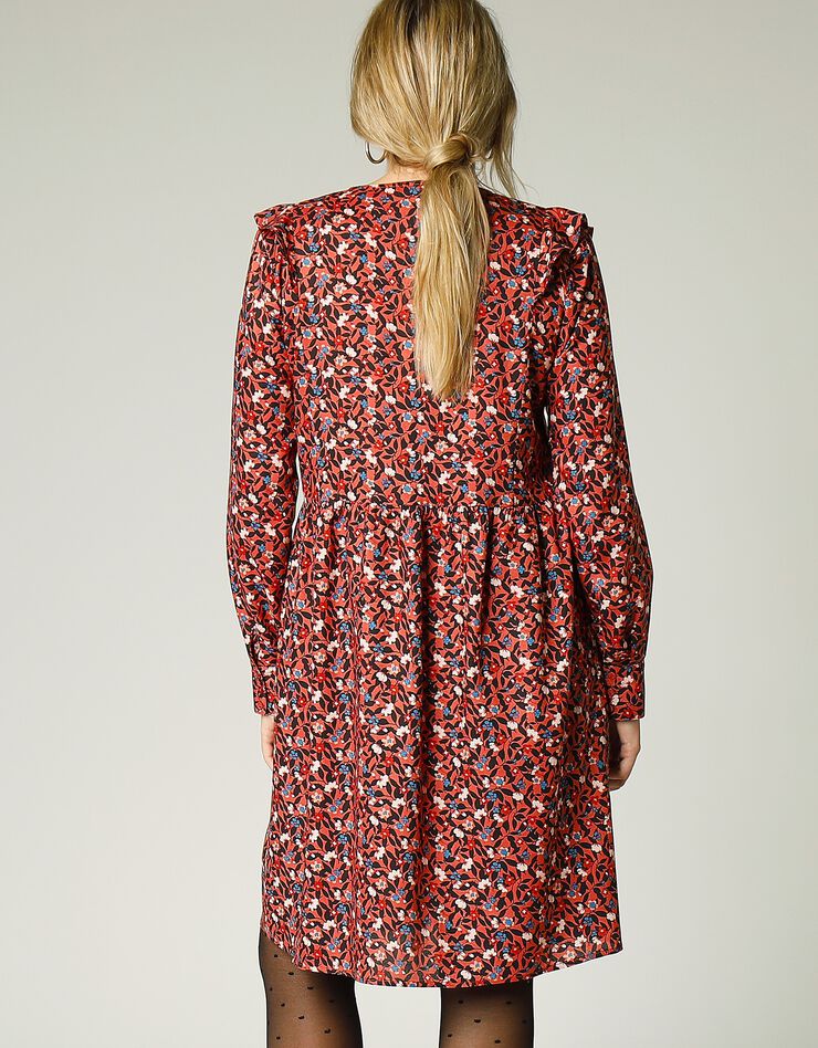 Robe courte fleurie col V manches longues (tomette) Robe courte fleurie col V manches longues (tomette)