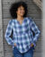 Blouse flanelle ample, carreaux tissés-teints (bleu / violet)