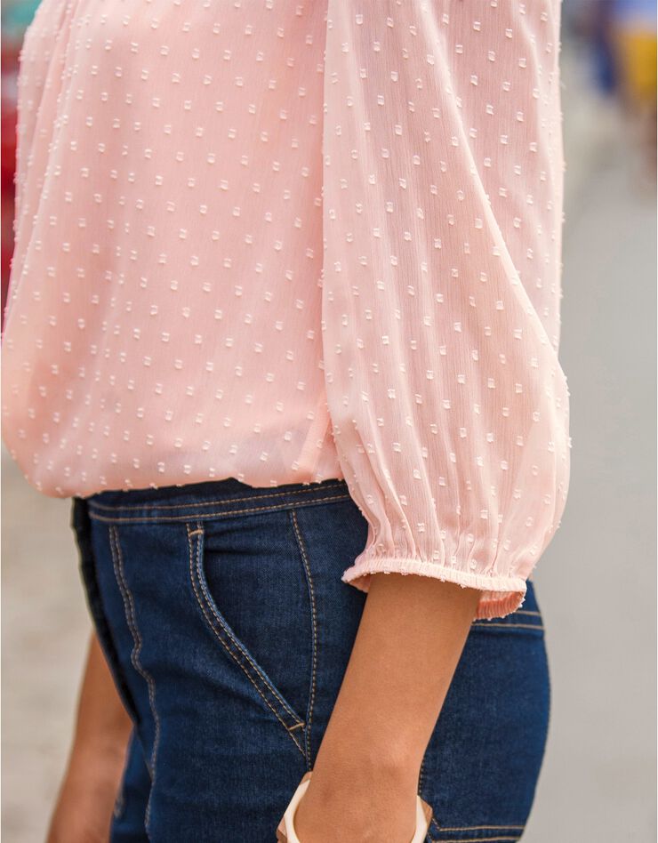 Blouse macramé unie, voile plumetis (rose poudré) Blouse macramé unie, voile plumetis (rose poudré)