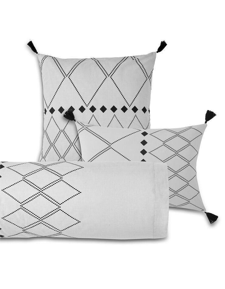 Linge de lit Massai coton à motifs graphiques et finitions pompons (gris)