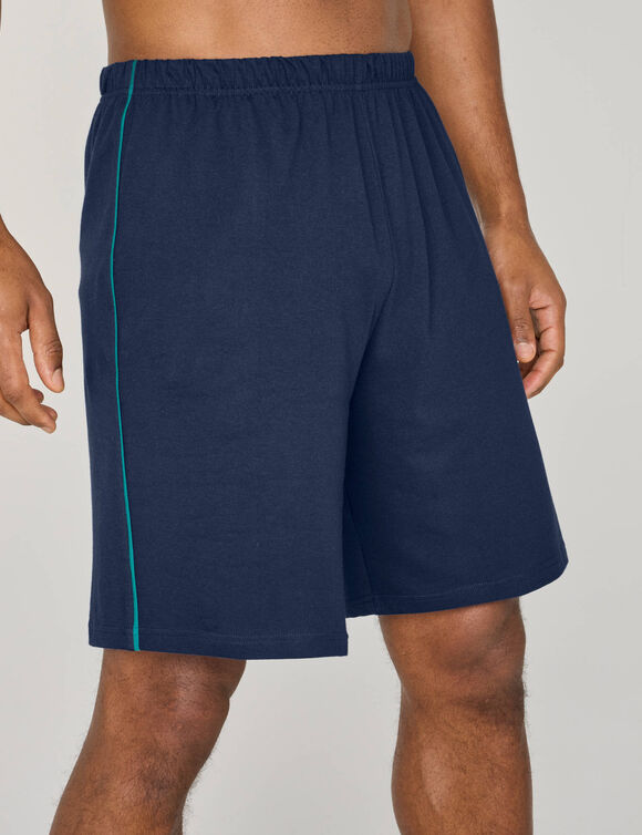 Short pyjama uni coton piping contrast&eacute; (marine / vert)