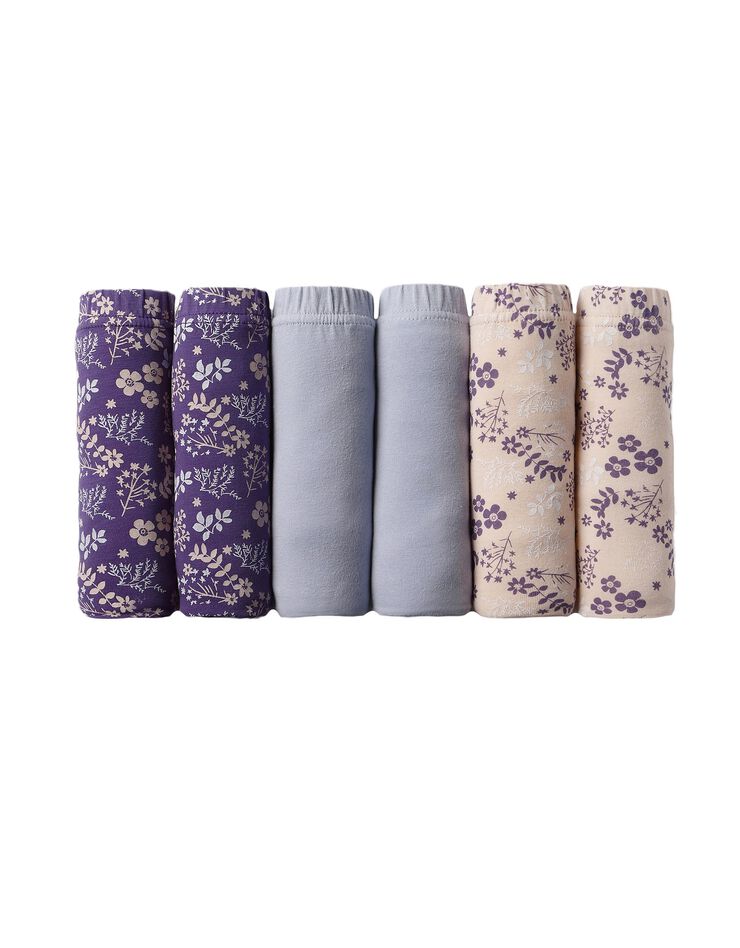 Culotte forme maxi coton motifs fleuris  – Lot de 6 (violet / pêche)