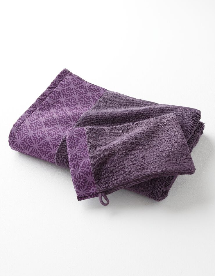 Éponge bouclette 420 g/m² liteau imprimé rosace (aubergine)