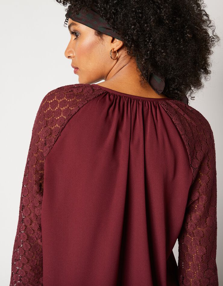Blouse unie manches dentelle (prune) Blouse unie manches dentelle (prune)