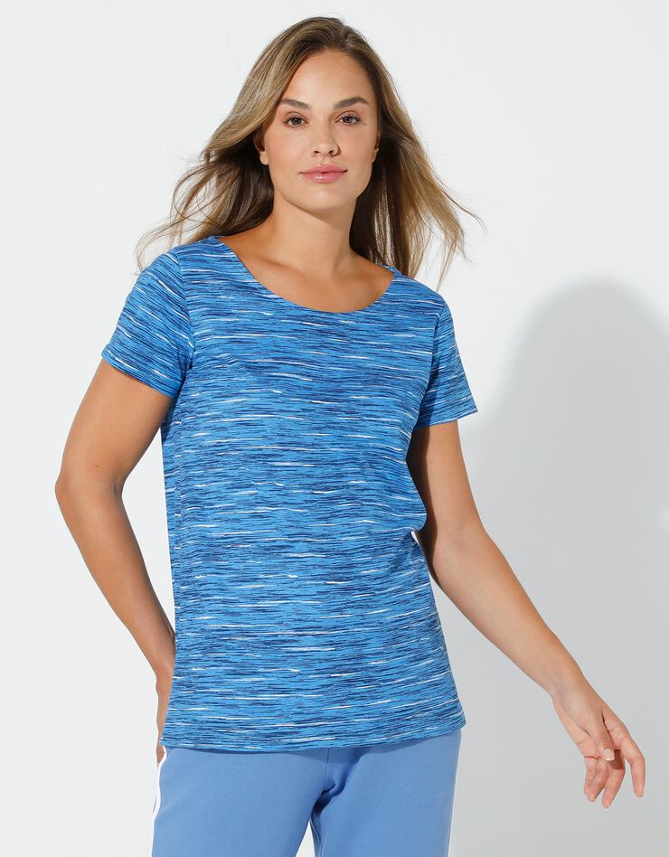Tee-shirt col rond imprimé chiné (bleu chiné)
