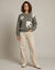 Pull col rond manches longues, jacquard motif oiseaux, laine m&eacute;lang&eacute;e (kaki / &eacute;cru)
