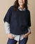 Pull poncho manches coudes, maille anglaise et torsades (marine)